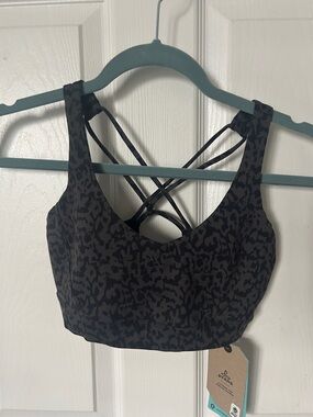 Prana Women's Black Animal-Print Strappy Sports Bra XS NWT